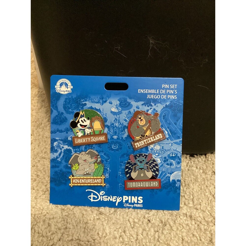 Disney Parks Magic Kingdom Lands Booster Trading Pin Set of 4 Mickey Stitch NEW